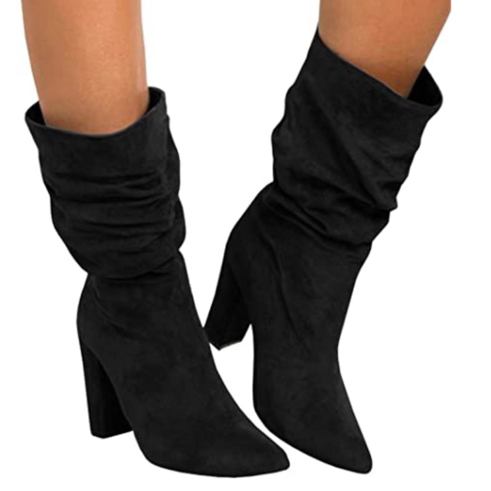 Black Slouchy Mid Calf Bootie - Picture 2 of 6